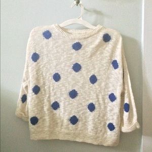 Zara Blue and White Polka Dot Sweater